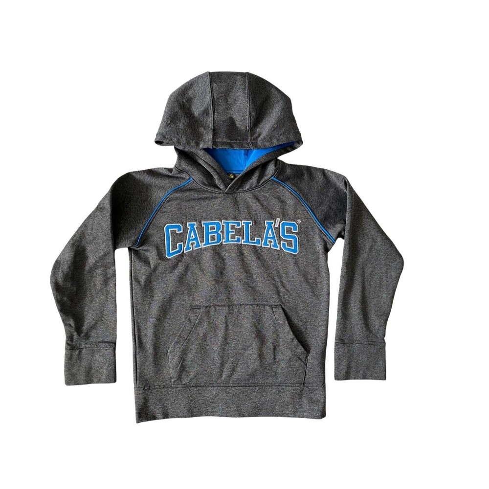 Cabela's Kids Hoodie Gray/Blue Youth S‎ Long Sleeves Thumb Holes Excellent
